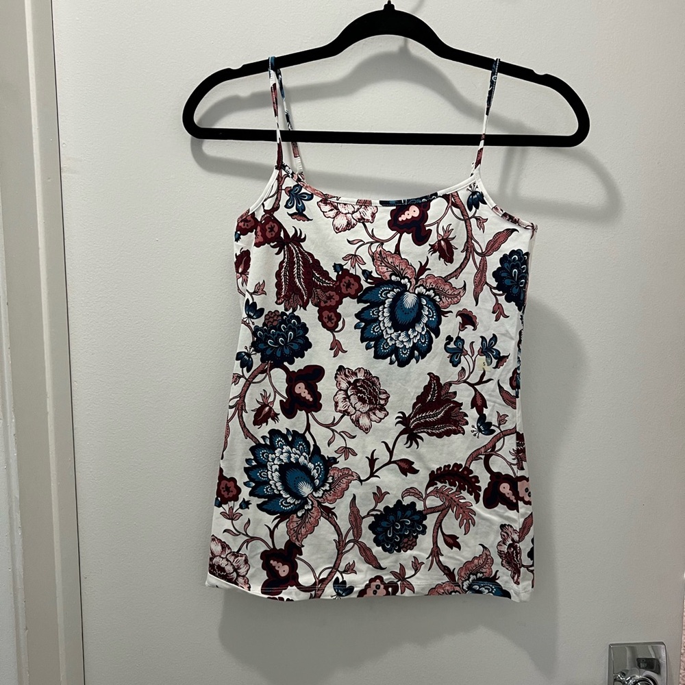 Floral Spaghetti Strap Top - White and Blue